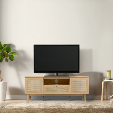 Finley 59 in. Farmhouse Caned TV Stand with Drawer and Storage Doors Fits TVs up to 65 in. with Cable Management - JONATHAN Y